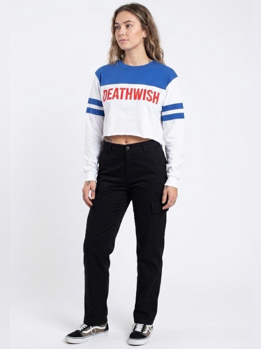 Deathwish Skateboards Blue and White Women's Crop Top Size Small